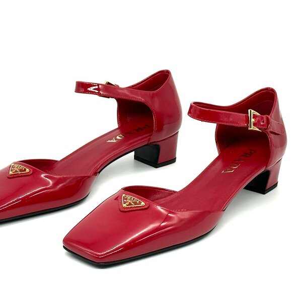 PRADA Modellerie Logo D'Orsay Square Toe Ankle Strap Mary Jane Pumps Heels - Picture 11 of 16